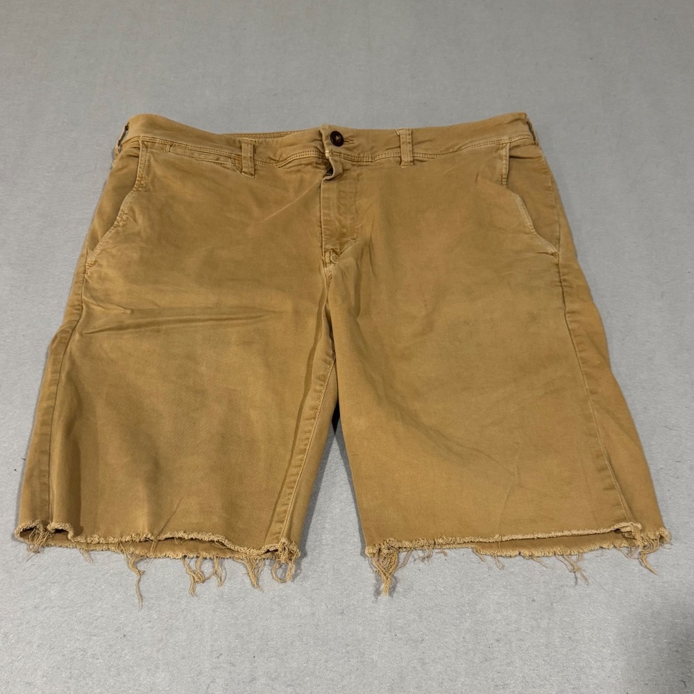 American Eagle Cutoff Shorts Mens 36 Tan Extreme Flex Slim Straight Raw Hem